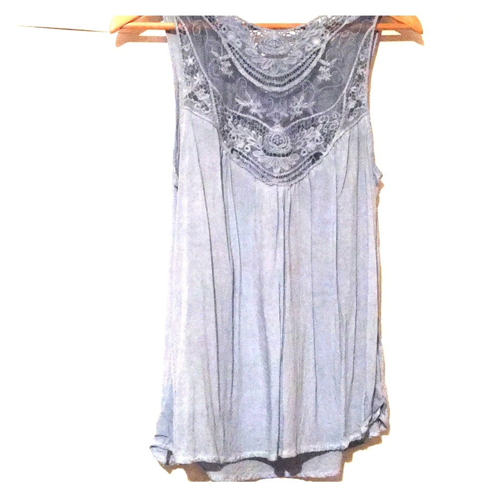Chambray tank with lace detailing